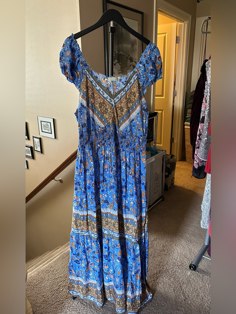 Blue Floral Boho Maxi Dress